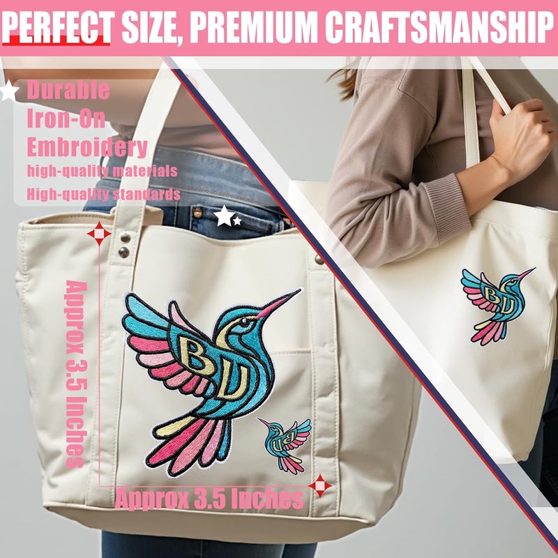 FengechoCstm Hummingbird Iron-On Patch 3.5" | Embroidered Colorful Bird Applique with (Light But Unbreakable) Design | DIY Sew On/Iron On Patch for Clothing, Jackets, Jeans, Hats, Backpacks - Image 2